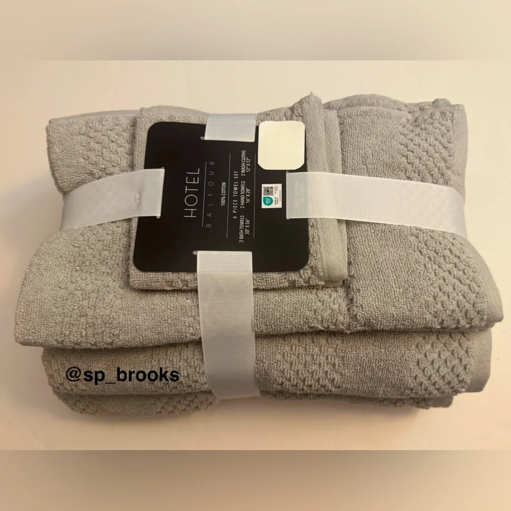 🎁6PC Hotel Balfour Bath Towel Bundle - Cotton - Gray - Waffle Textured